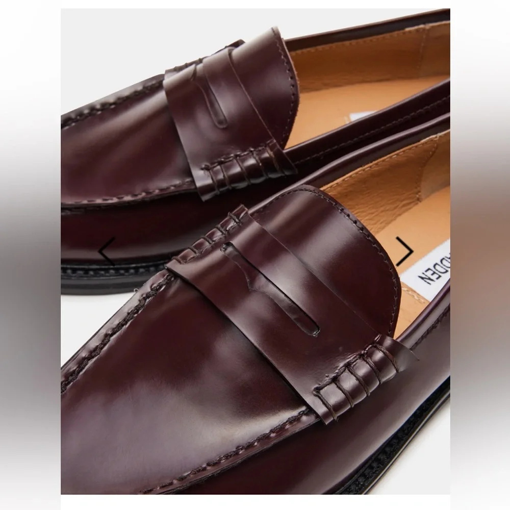 Steve Madden Madison Box Deep Burgundy Leather Loafers - Picture 4 of 13